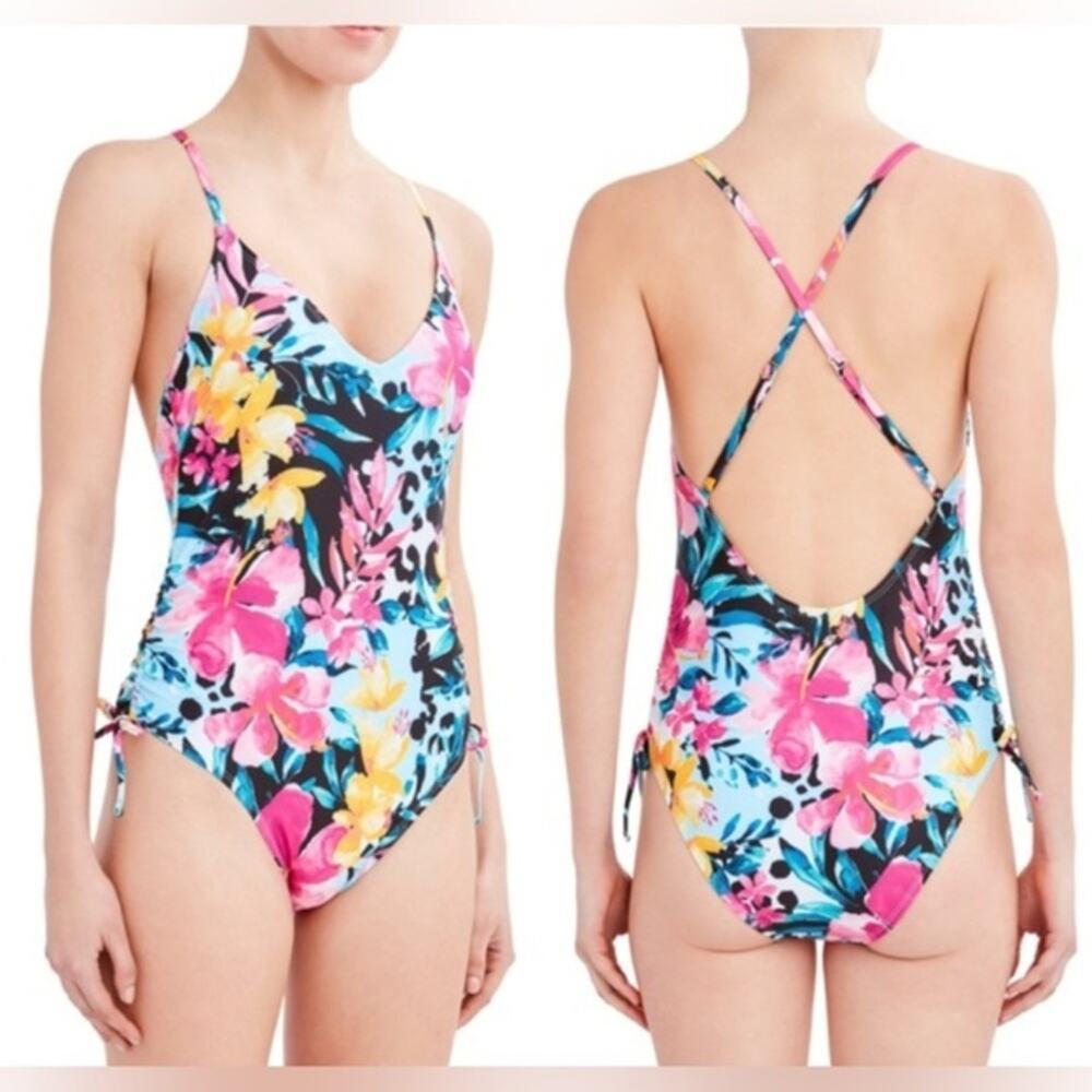 UEC BCBG Paris BRIGHT MULTICOLORED Adjustable MIO one piece BATHING SUIT SZ L